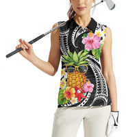 Hau'oli Makahiki Hou Women Sleeveless Polo Shirt Aloha Pineapple Tropical Vibe