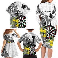 Personalised New Zealand Darts Family Matching Long Sleeve Bodycon Dress and Hawaiian Shirt Kowhai Floral with Maori Tattoo