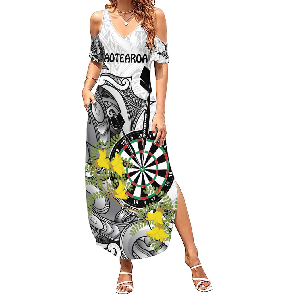 Personalised New Zealand Darts Family Matching Summer Maxi Dress and Hawaiian Shirt Kowhai Floral with Maori Tattoo