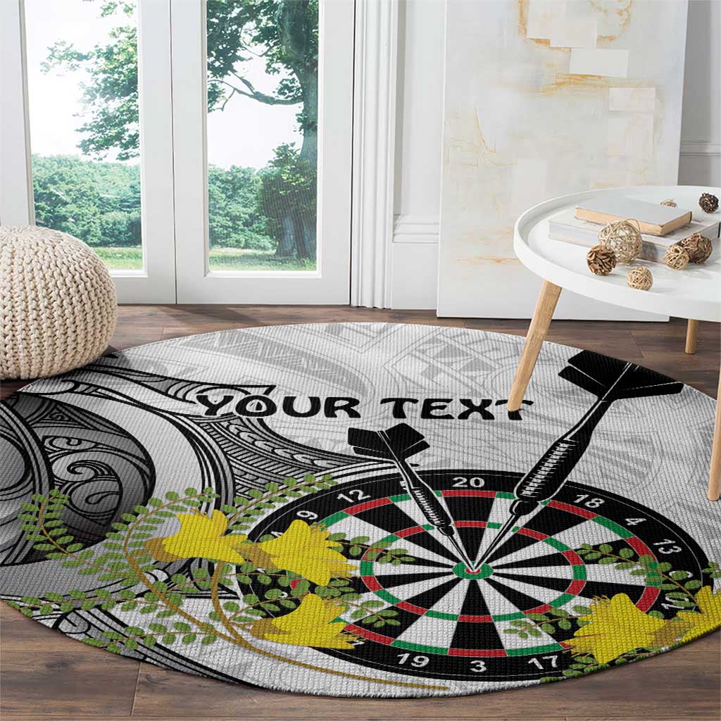 Personalised New Zealand Darts Round Carpet Kowhai Floral with Maori Tattoo