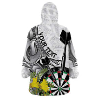 Personalised New Zealand Darts Wearable Blanket Hoodie Kowhai Floral with Maori Tattoo