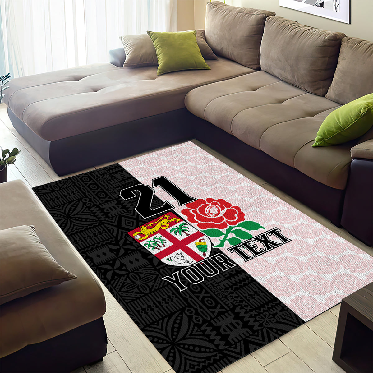Custom Fiji England Rugby Area Rug Tapa Pattern and Rose Flower World Cup 2023 LT9 - Polynesian Pride