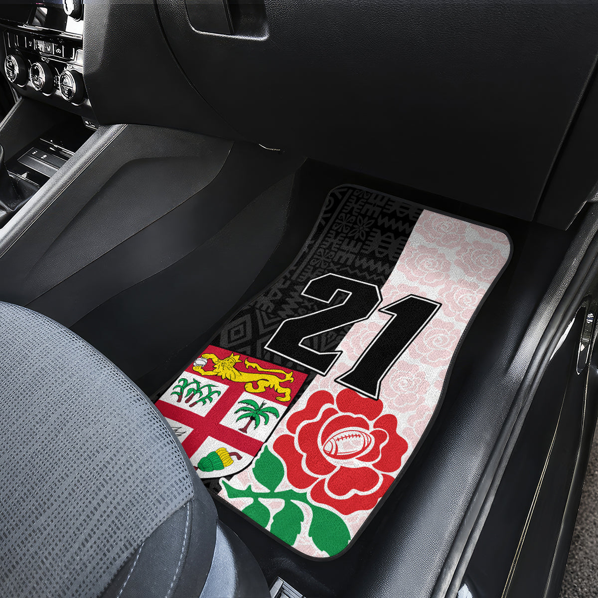 Custom Fiji England Rugby Car Mats Tapa Pattern and Rose Flower World Cup 2023 LT9 - Polynesian Pride