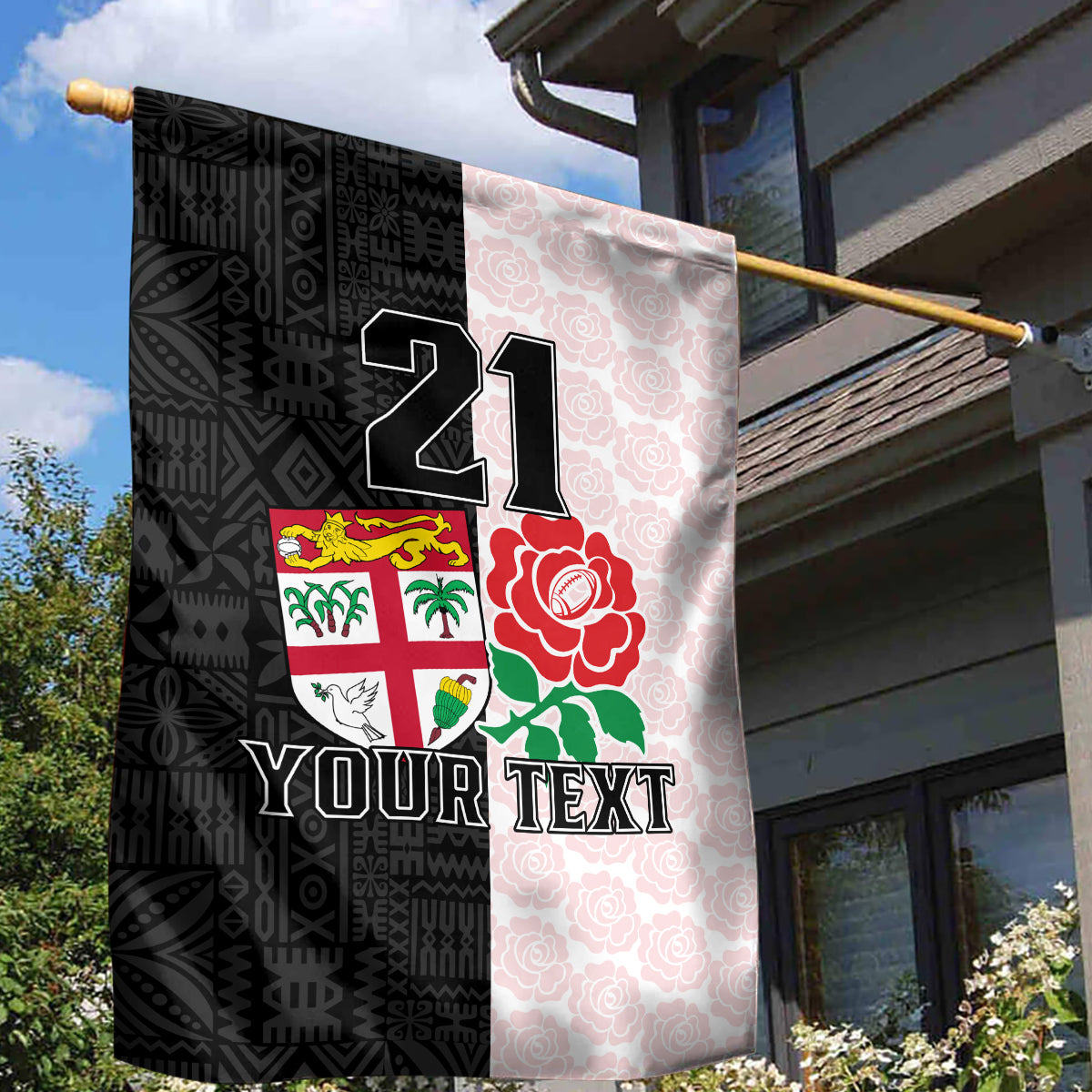 Custom Fiji England Rugby Garden Flag Tapa Pattern and Rose Flower World Cup 2023 LT9 - Polynesian Pride