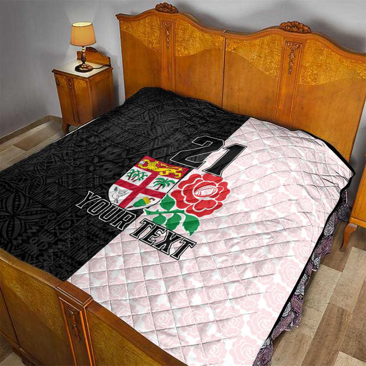 Custom Fiji England Rugby Quilt Tapa Pattern and Rose Flower World Cup 2023 LT9 - Polynesian Pride