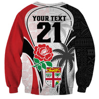 Custom Fiji England Rugby Sweatshirt Tapa Pattern and Rose Flower World Cup 2023 LT9 - Polynesian Pride