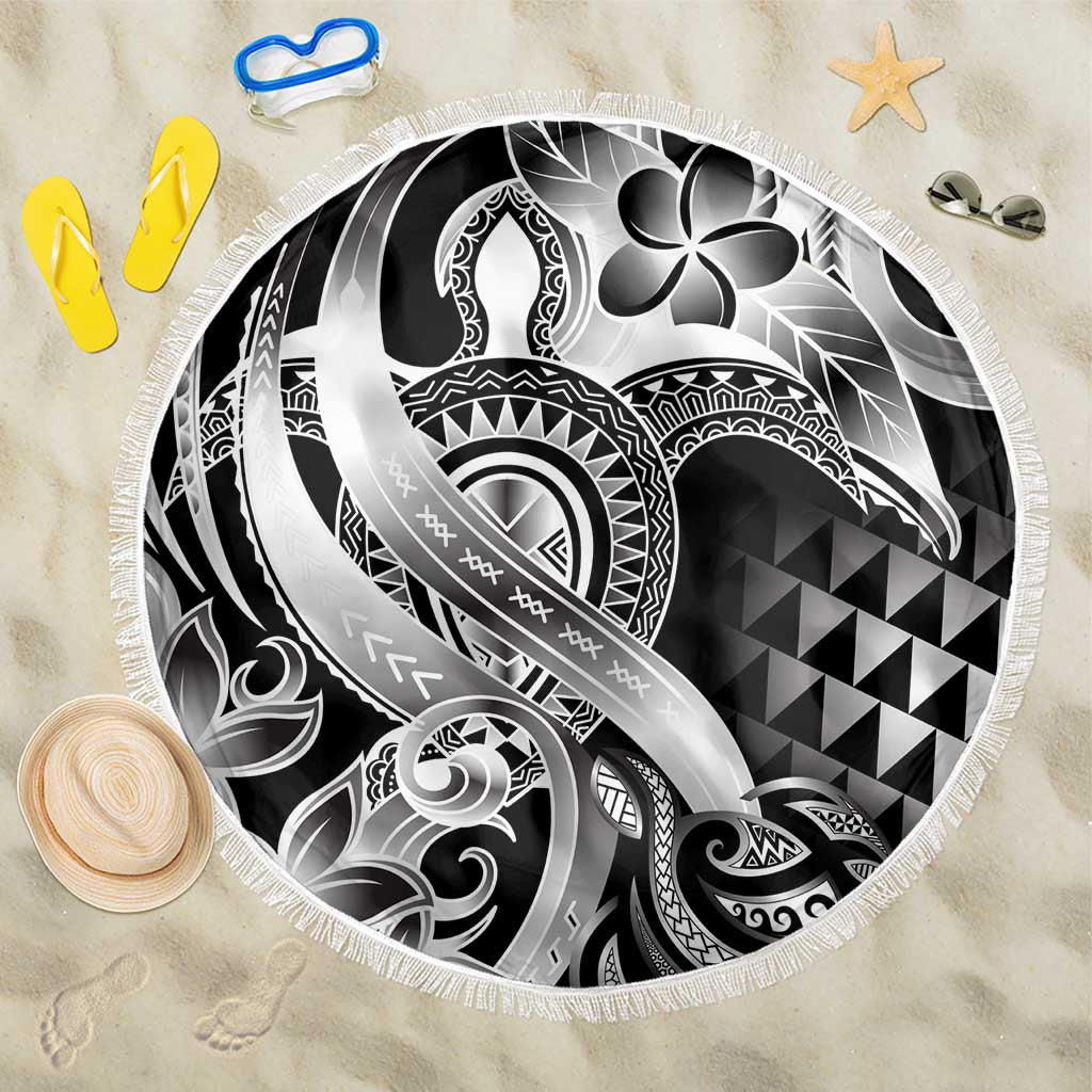 Aloha Black Tribal Honu Tattoo Beach Blanket LT9 One Size 150cm Black - Polynesian Pride