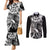 Aloha Black Tribal Honu Tattoo Couples Matching Mermaid Dress and Long Sleeve Button Shirt