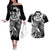 Aloha Black Tribal Honu Tattoo Couples Matching Off The Shoulder Long Sleeve Dress and Hawaiian Shirt