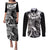 Aloha Black Tribal Honu Tattoo Couples Matching Puletasi and Long Sleeve Button Shirt