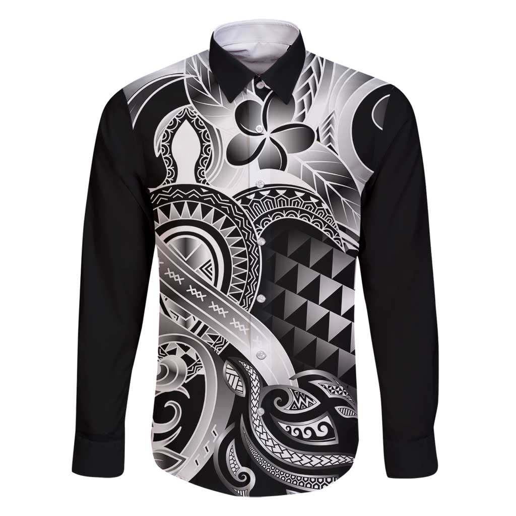 Aloha Black Tribal Honu Tattoo Family Matching Mermaid Dress and Hawaiian Shirt LT9 Dad's Shirt - Long Sleeve Black - Polynesian Pride