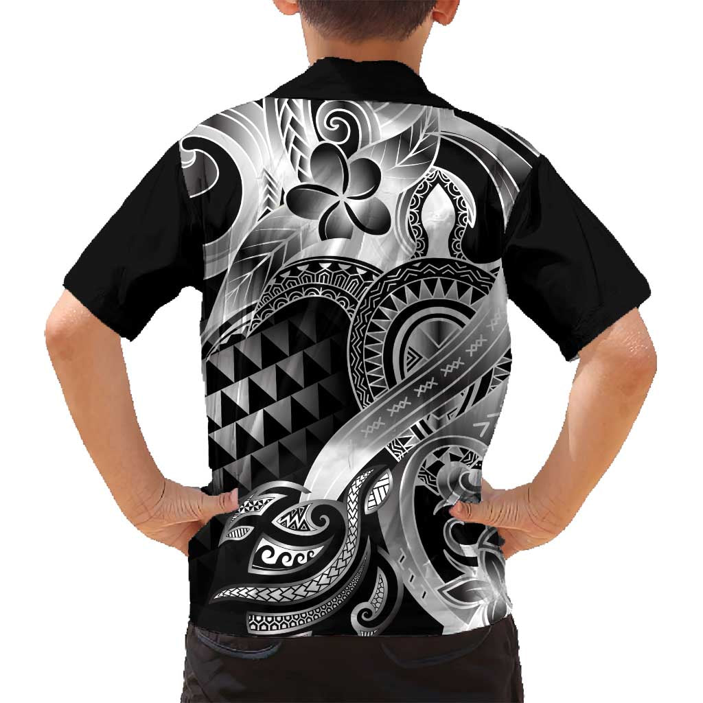 Aloha Black Tribal Honu Tattoo Family Matching Tank Maxi Dress and Hawaiian Shirt