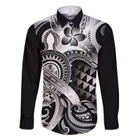 Aloha Black Tribal Honu Tattoo Family Matching Tank Maxi Dress and Hawaiian Shirt