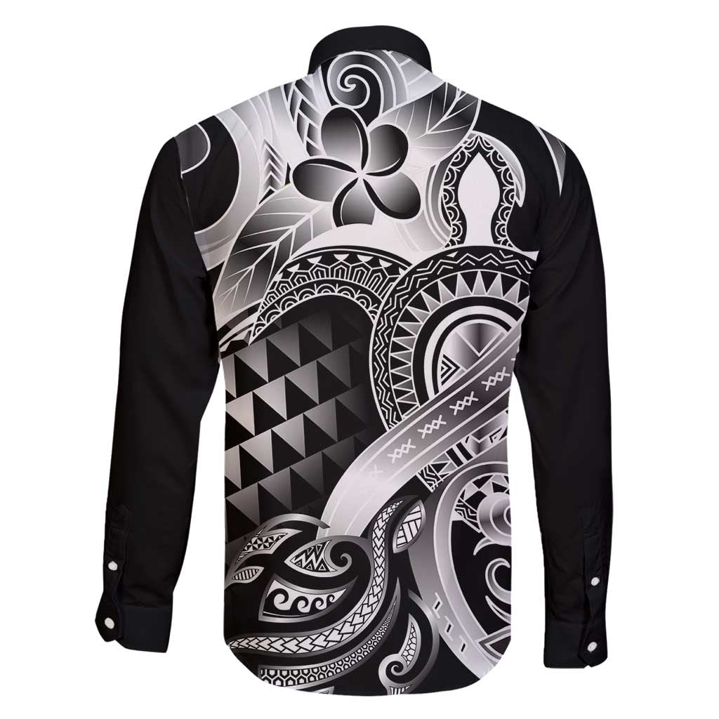 Aloha Black Tribal Honu Tattoo Family Matching Tank Maxi Dress and Hawaiian Shirt