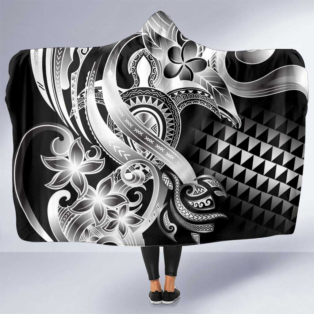 Aloha Black Tribal Honu Tattoo Hooded Blanket LT9 One Size Black - Polynesian Pride
