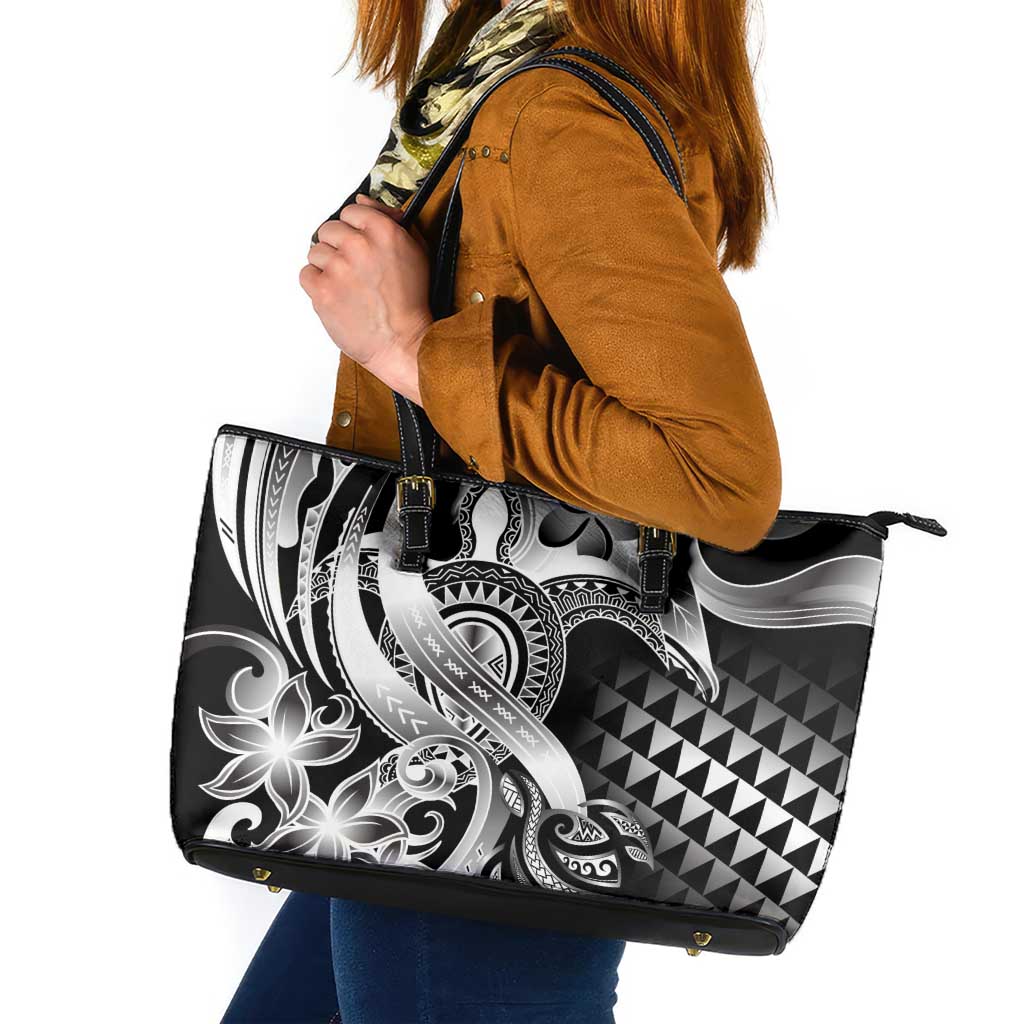 Aloha Black Tribal Honu Tattoo Leather Tote Bag LT9 Black - Polynesian Pride