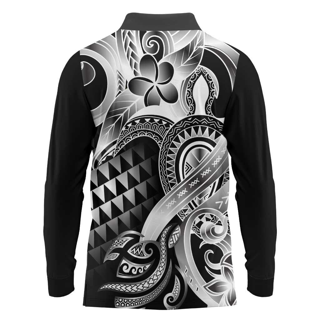 Aloha Black Tribal Honu Tattoo Long Sleeve Polo Shirt