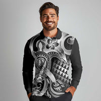Aloha Black Tribal Honu Tattoo Long Sleeve Polo Shirt