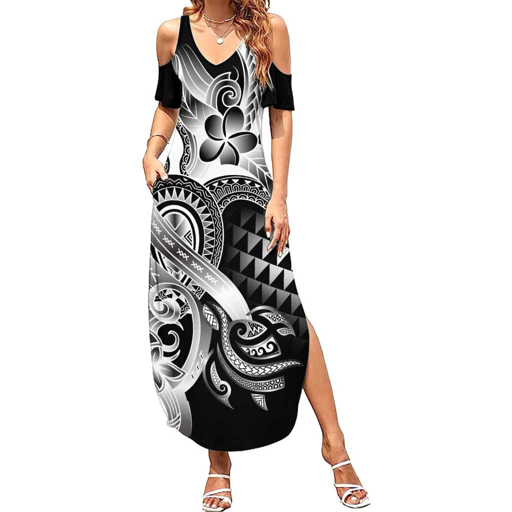Aloha Black Tribal Honu Tattoo Summer Maxi Dress LT9 Women Black - Polynesian Pride