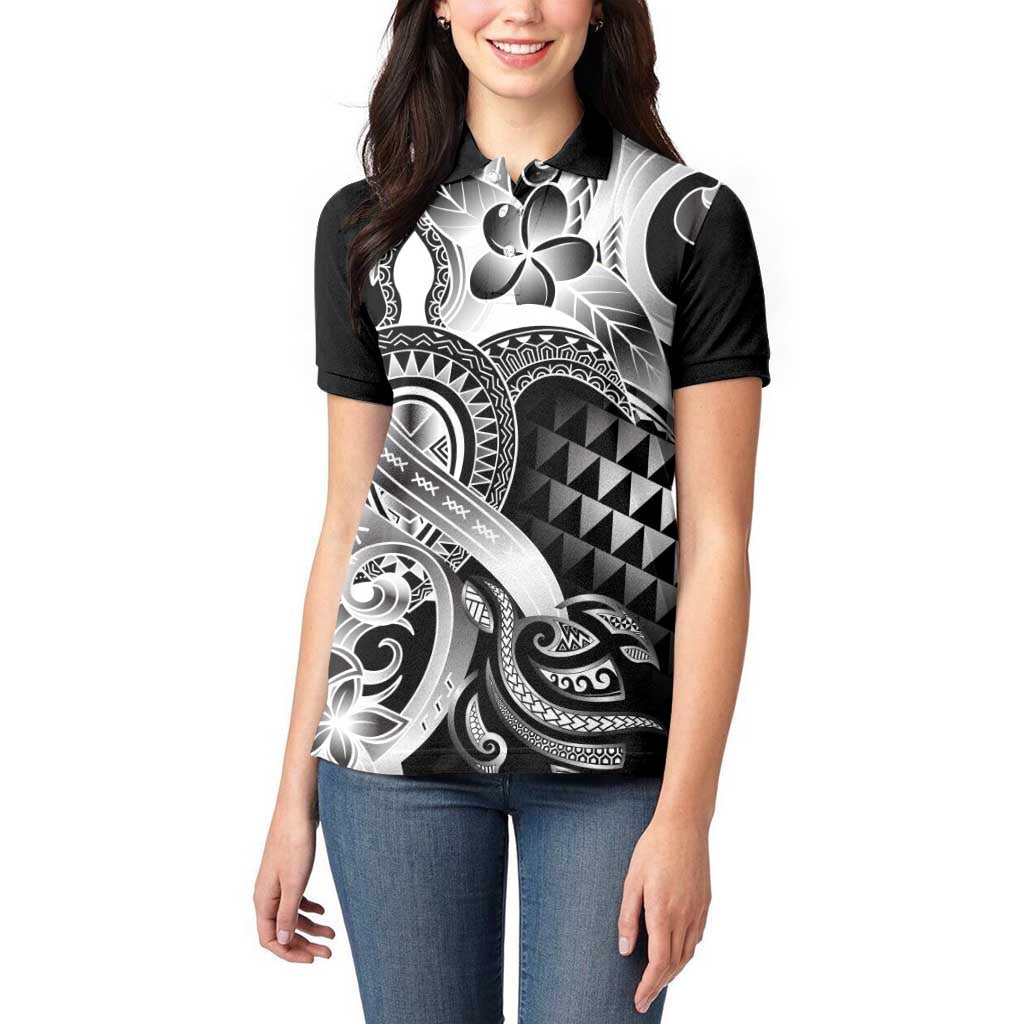 Aloha Black Tribal Honu Tattoo Women Polo Shirt