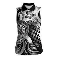 Aloha Black Tribal Honu Tattoo Women Sleeveless Polo Shirt