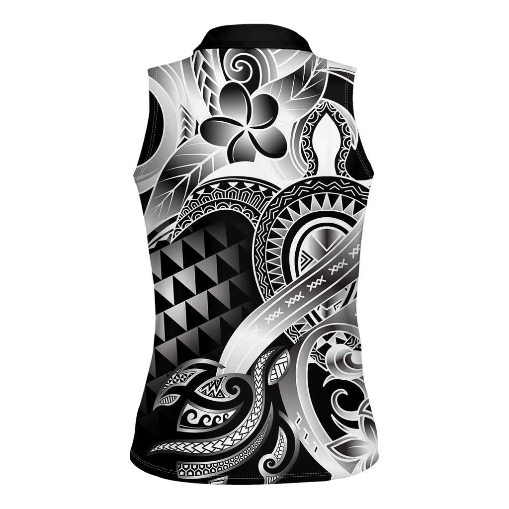 Aloha Black Tribal Honu Tattoo Women Sleeveless Polo Shirt