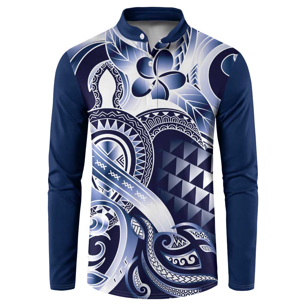 Aloha Blue Tribal Honu Tattoo Button Sweatshirt