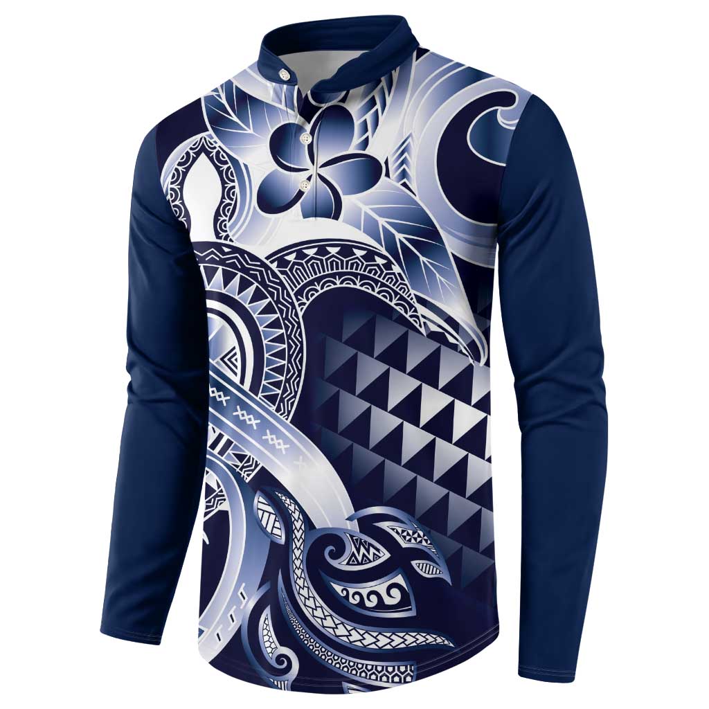 Aloha Blue Tribal Honu Tattoo Button Sweatshirt
