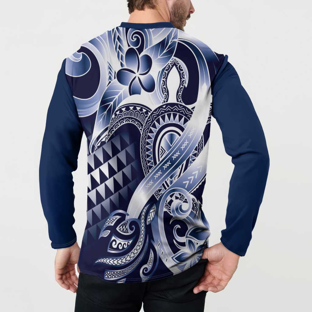 Aloha Blue Tribal Honu Tattoo Button Sweatshirt