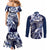 Aloha Blue Tribal Honu Tattoo Couples Matching Mermaid Dress and Long Sleeve Button Shirt