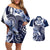 Aloha Blue Tribal Honu Tattoo Couples Matching Off Shoulder Short Dress and Hawaiian Shirt