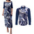 Aloha Blue Tribal Honu Tattoo Couples Matching Puletasi and Long Sleeve Button Shirt