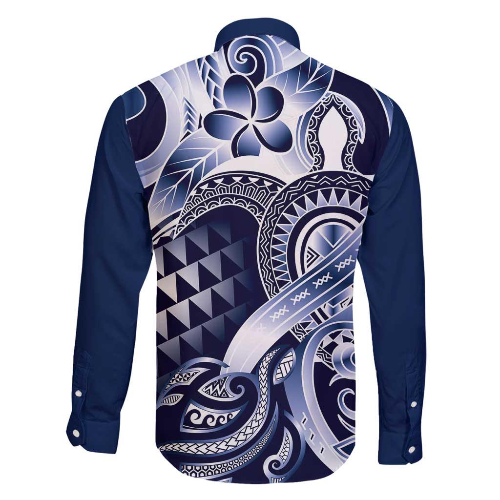 Aloha Blue Tribal Honu Tattoo Family Matching Long Sleeve Bodycon Dress and Hawaiian Shirt