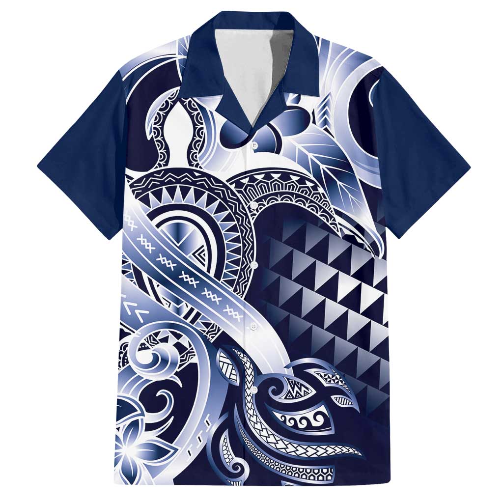 Aloha Blue Tribal Honu Tattoo Family Matching Tank Maxi Dress and Hawaiian Shirt