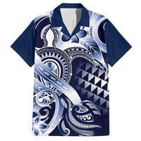 Aloha Blue Tribal Honu Tattoo Family Matching Tank Maxi Dress and Hawaiian Shirt