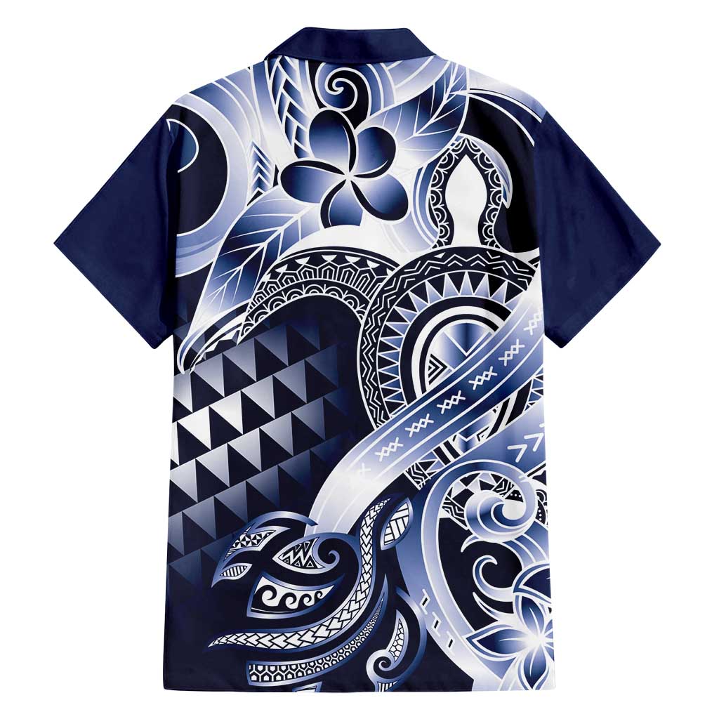 Aloha Blue Tribal Honu Tattoo Family Matching Tank Maxi Dress and Hawaiian Shirt