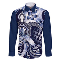 Aloha Blue Tribal Honu Tattoo Family Matching Tank Maxi Dress and Hawaiian Shirt