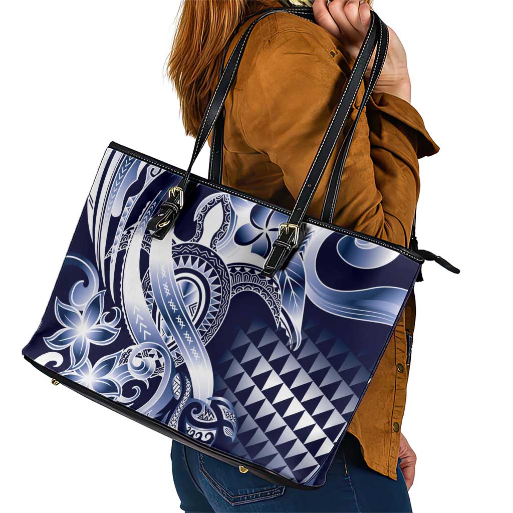 Aloha Blue Tribal Honu Tattoo Leather Tote Bag