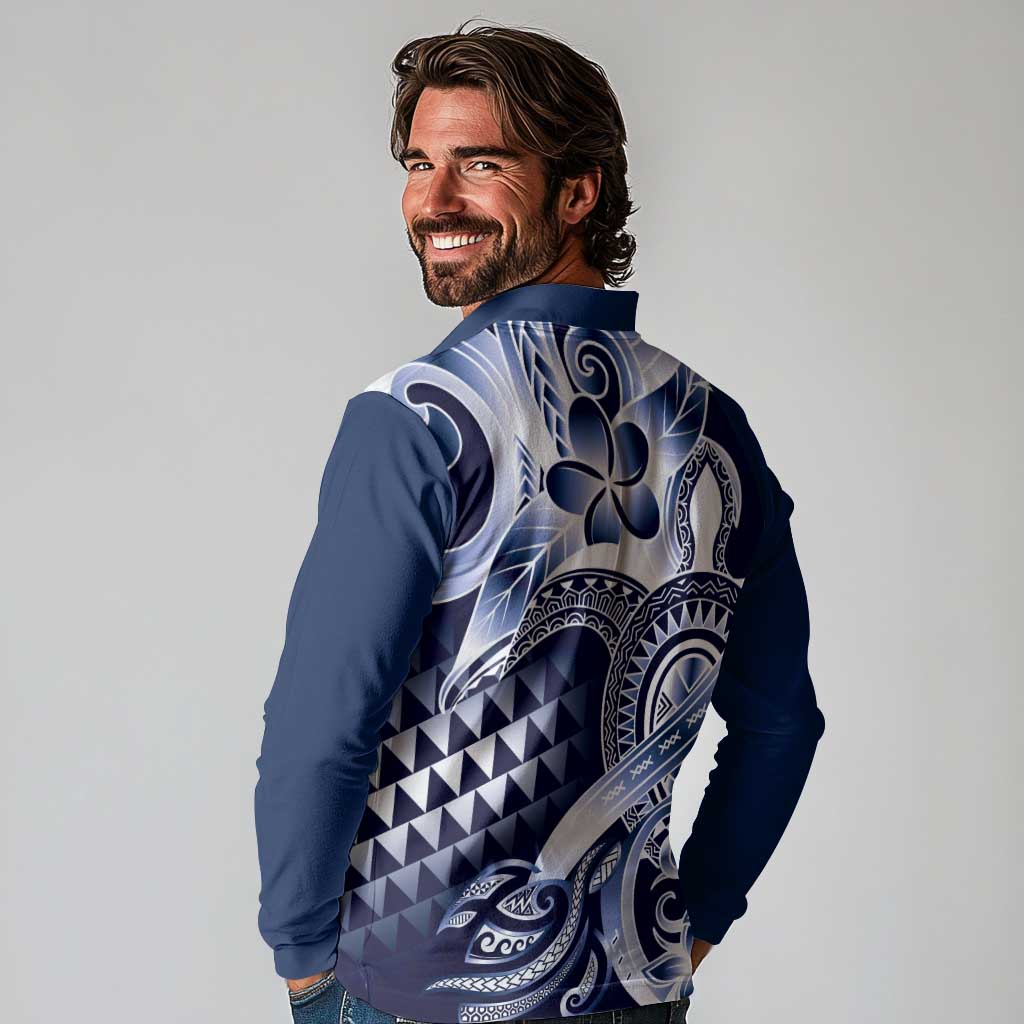Aloha Blue Tribal Honu Tattoo Long Sleeve Polo Shirt