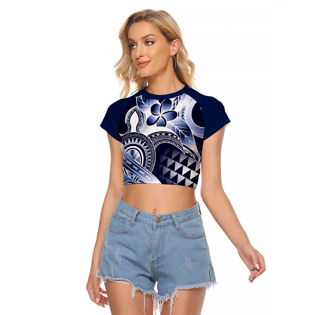 Aloha Blue Tribal Honu Tattoo Raglan Cropped T Shirt LT9 Female Blue - Polynesian Pride
