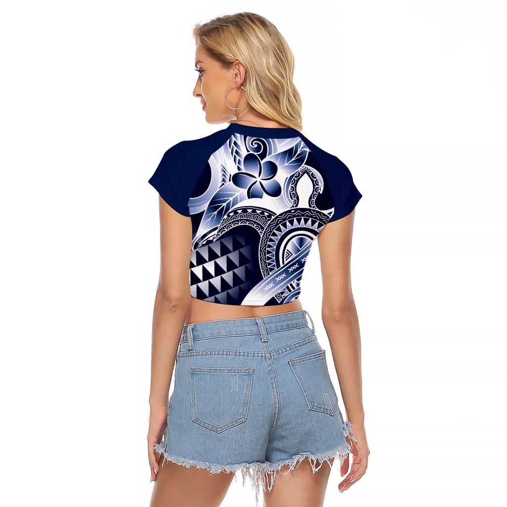 Aloha Blue Tribal Honu Tattoo Raglan Cropped T Shirt