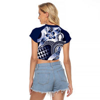 Aloha Blue Tribal Honu Tattoo Raglan Cropped T Shirt