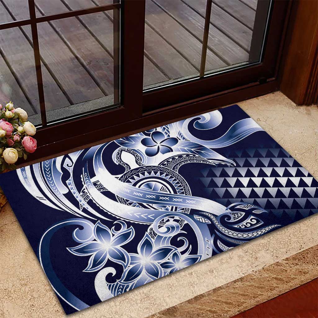 Aloha Blue Tribal Honu Tattoo Rubber Doormat