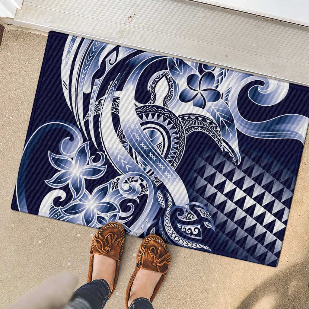 Aloha Blue Tribal Honu Tattoo Rubber Doormat