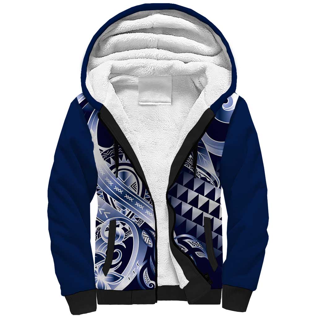 Aloha Blue Tribal Honu Tattoo Sherpa Hoodie LT9 Unisex Blue - Polynesian Pride