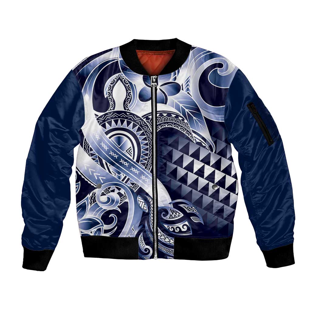 Aloha Blue Tribal Honu Tattoo Sleeve Zip Bomber Jacket LT9 Unisex Blue - Polynesian Pride
