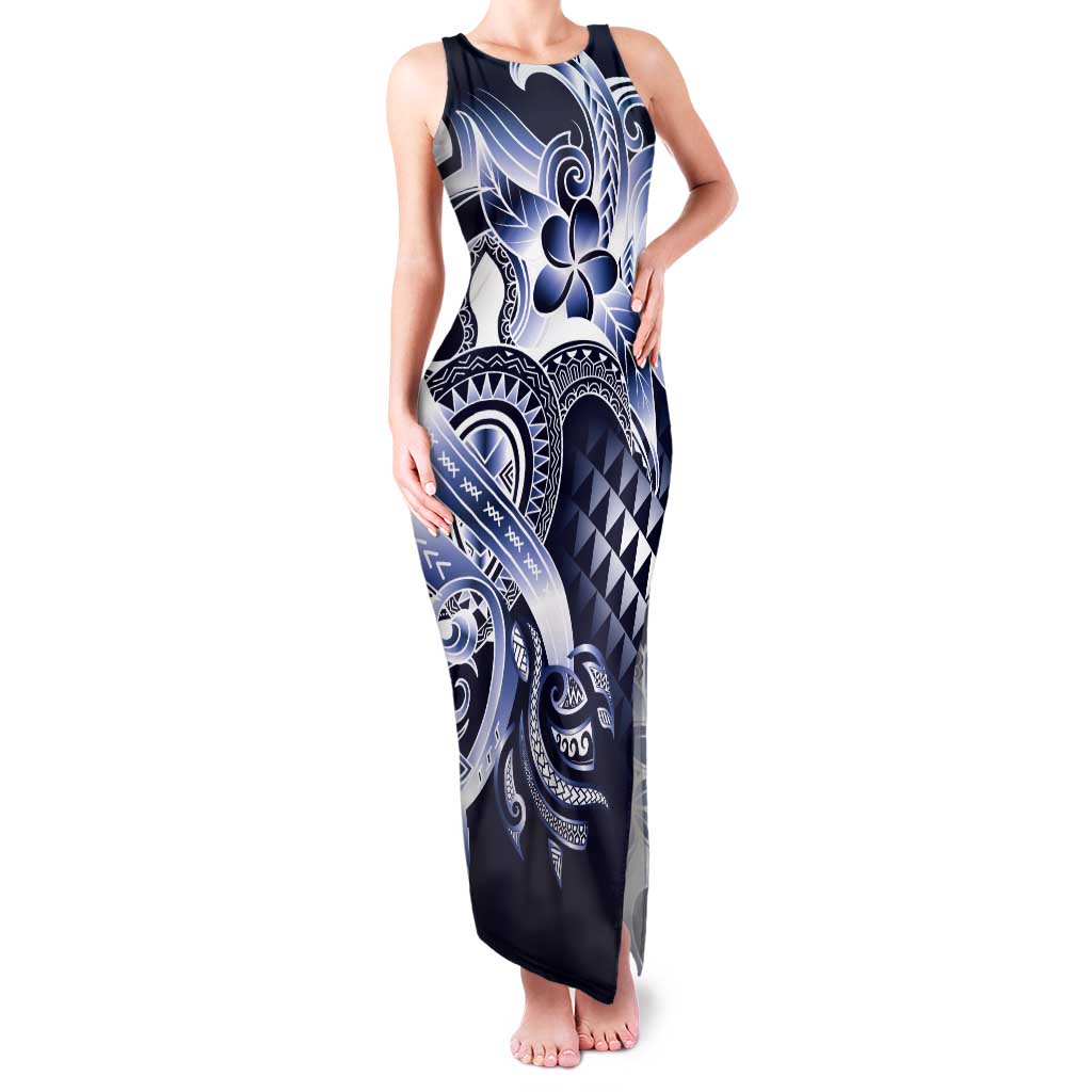 Aloha Blue Tribal Honu Tattoo Tank Maxi Dress LT9 Women Blue - Polynesian Pride