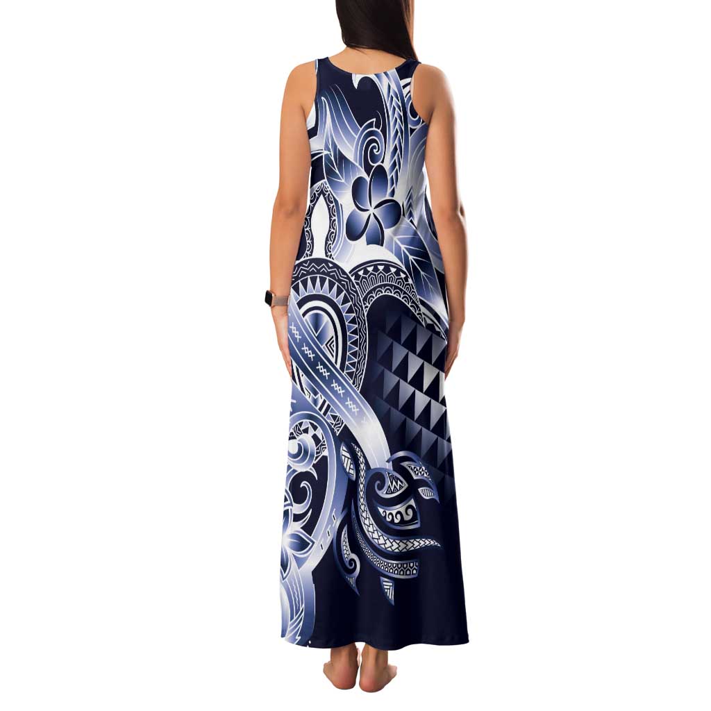 Aloha Blue Tribal Honu Tattoo Tank Maxi Dress