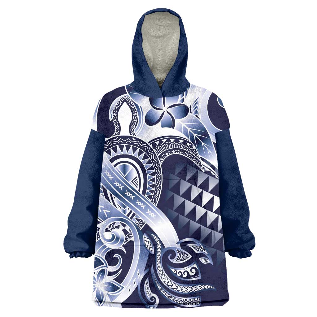 Aloha Blue Tribal Honu Tattoo Wearable Blanket Hoodie LT9 One Size Blue - Polynesian Pride