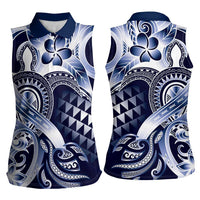 Aloha Blue Tribal Honu Tattoo Women Sleeveless Polo Shirt